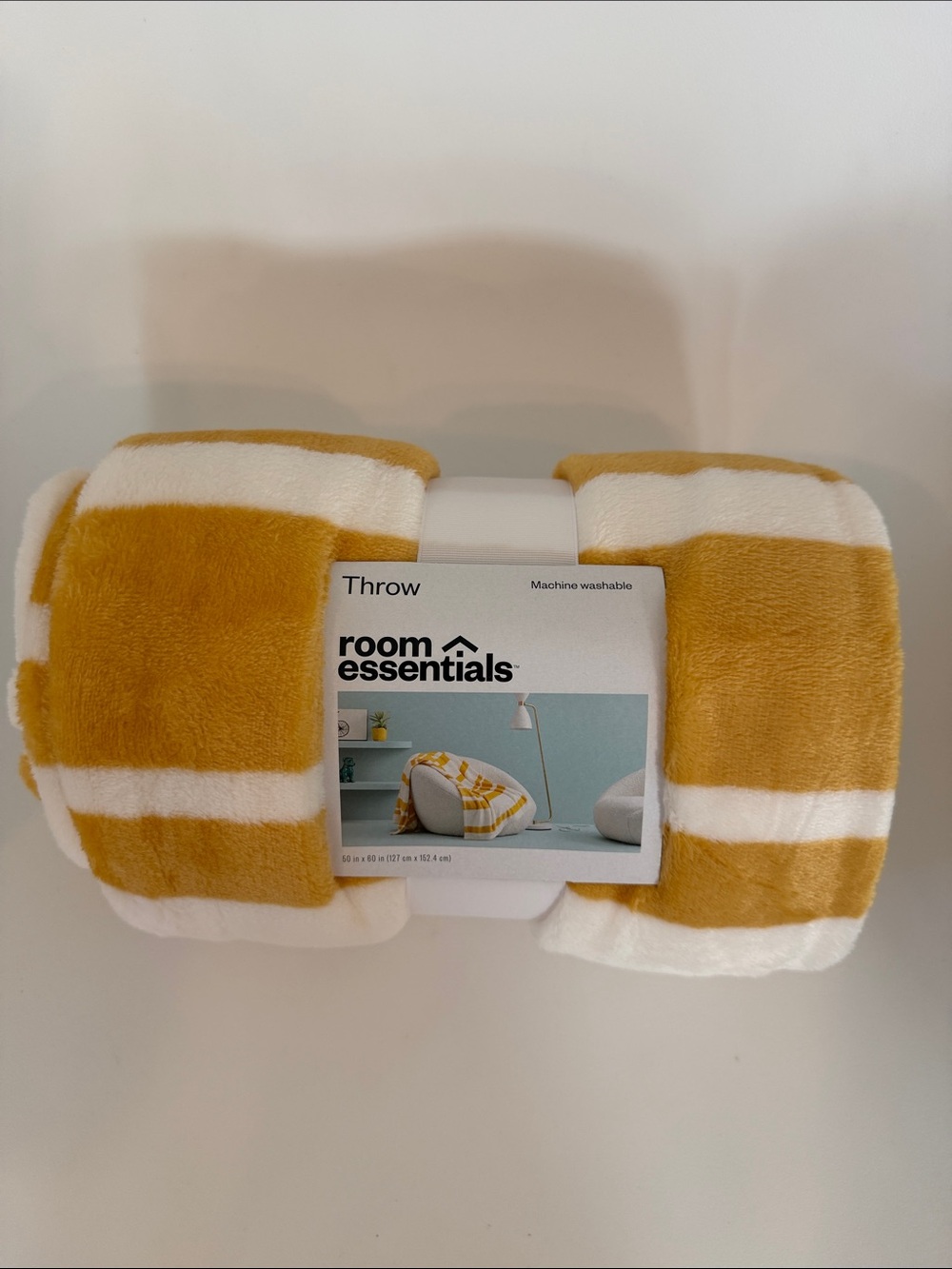 Room Essentials Mustard Yellow and White Striped Plush Throw